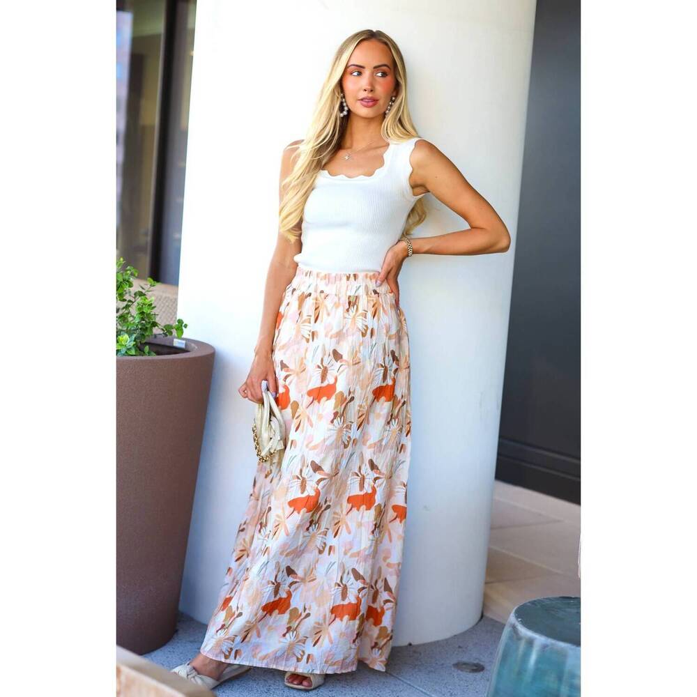 NEW NULL melon bloom maxi skirt in beige multi